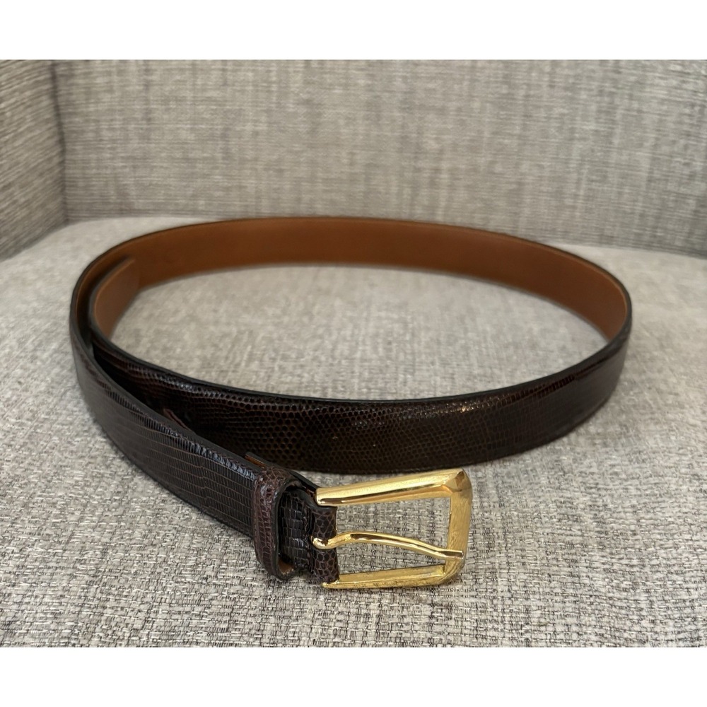 Trafalgar Burnished Java Lizard Belt Solid Brass Buckle Brown 36